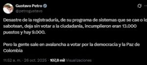 Petro arremete contra la Registraduría: “Un desastre, dejaron sin votar a la ciudadanía” 1 111 6