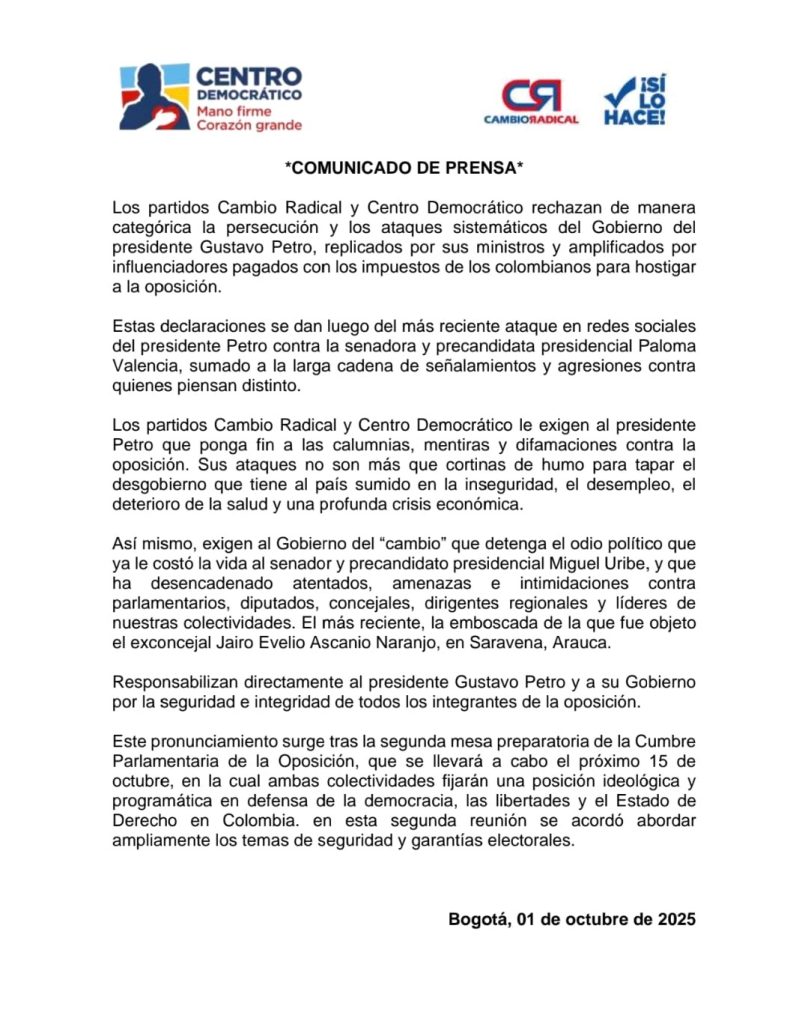 COMUNICADO CENTRO DEMOCRATICO