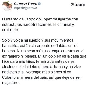 "No tengo más bienes ni en Colombia ni fuera del país, deje de ser majadero": Petro a Leopoldo López 1 G4SMRuhWcAAbfL9